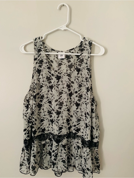 CAbi Tops - CAbi Black & White Floral Ruffle Tank Top